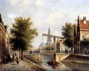 扬 雅各布 柯恩拉德 施普勒 : Johannes Franciscus Capricio Sunlit Townviews In Amsterdam